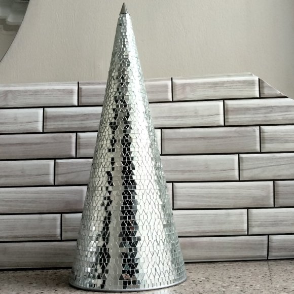 Mirrored Mosaic Silver Cone Tree - Picture 1 of 4